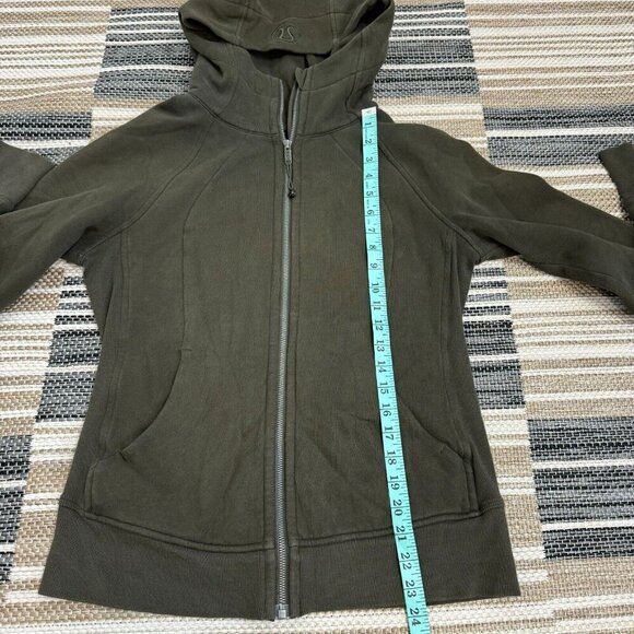 Lululemon‎ Scuba Hoodie Light Cotton Fleece Long Sleeve Full Zip Dark Olive Sz 8 - Picture 10 of 10